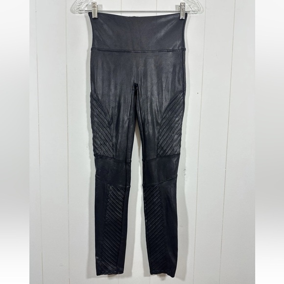 SPANX Pants - Spanx Leggings Womens Sz M Faux Leather Moto Black Pants Slimming Stretch Skinny